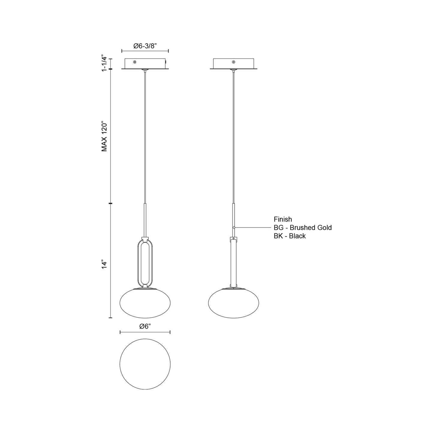 Tavira LED Pendant Light - line drawing.