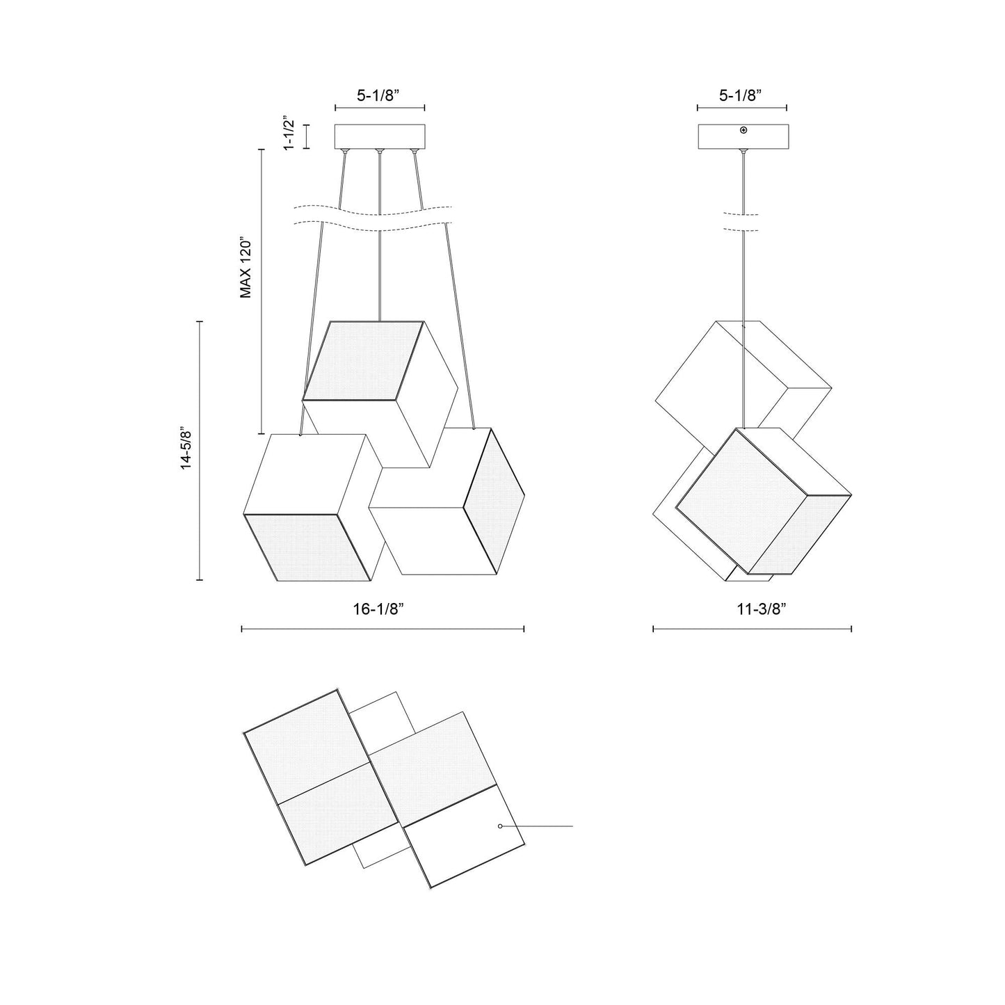 Tetra LED Pendant Light - line drawing.