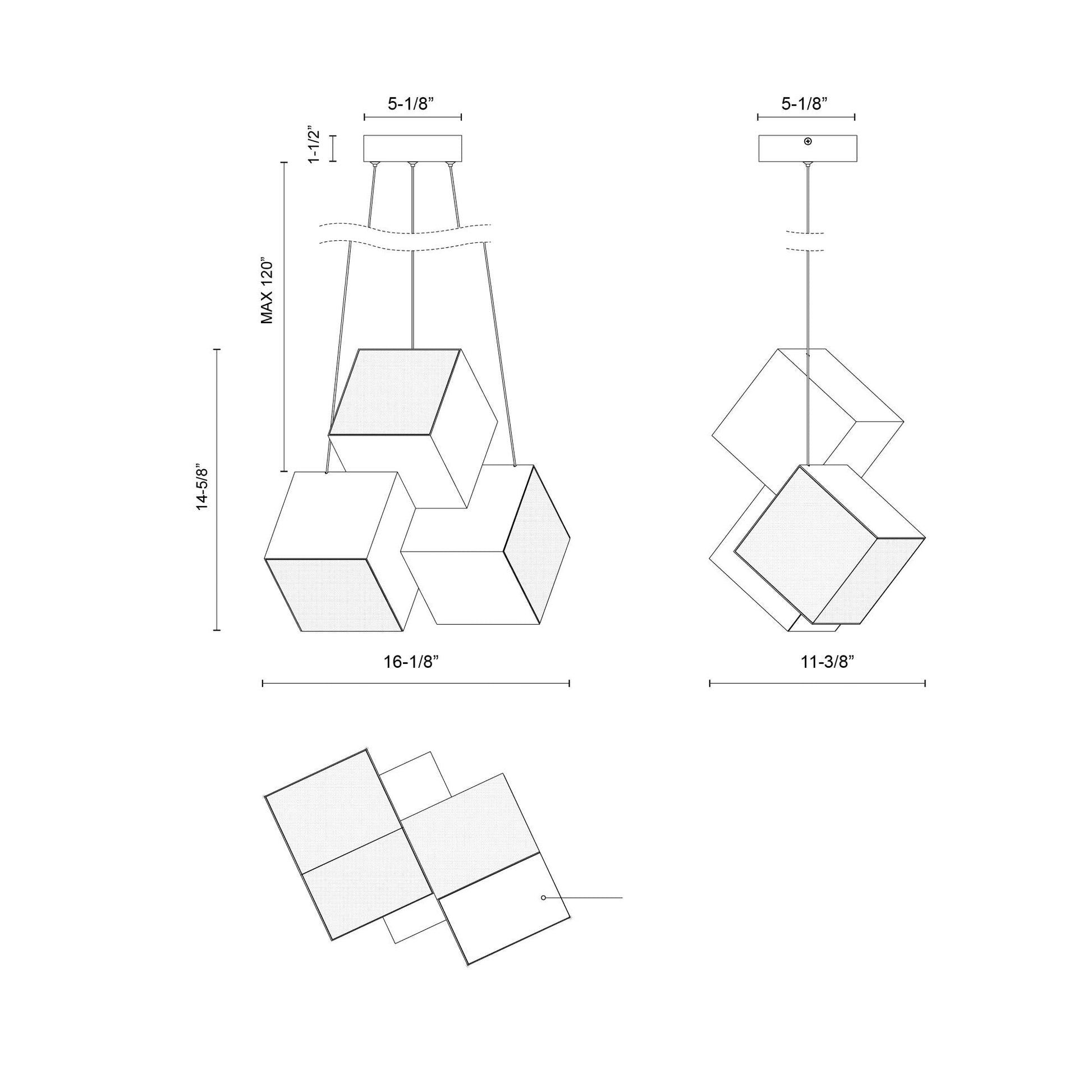 Tetra LED Pendant Light - line drawing.