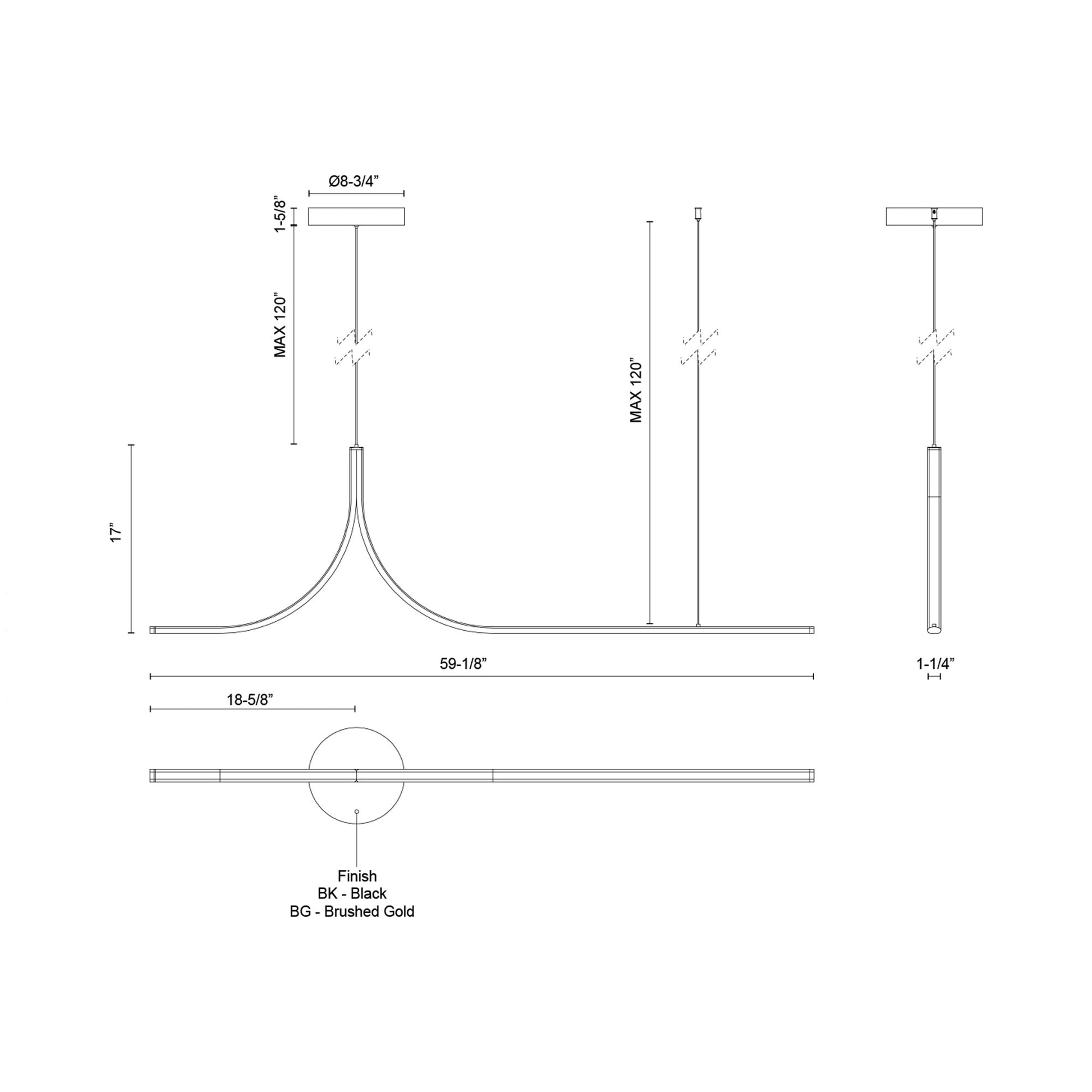 Thread Linear LED Pendant Light - line drawing.