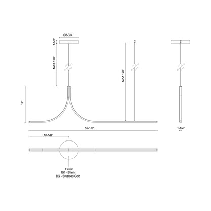 Thread Linear LED Pendant Light - line drawing.