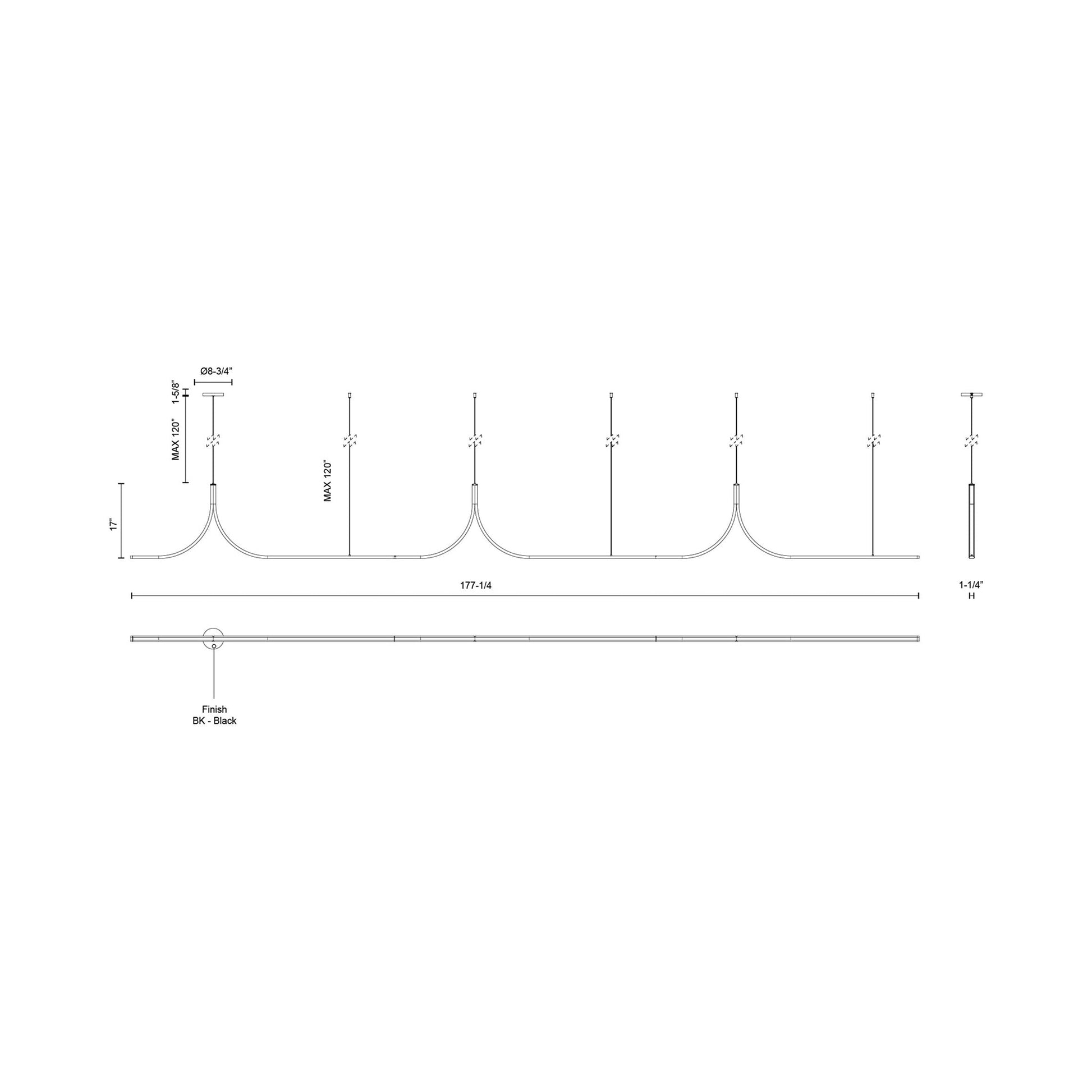 Thread Linear LED Pendant Light - line drawing.