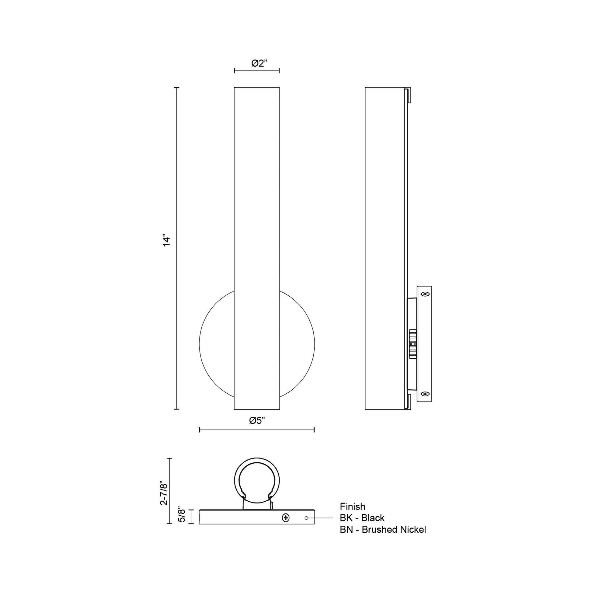 Tole Vertical LED Bath Wall Light - line drawing.