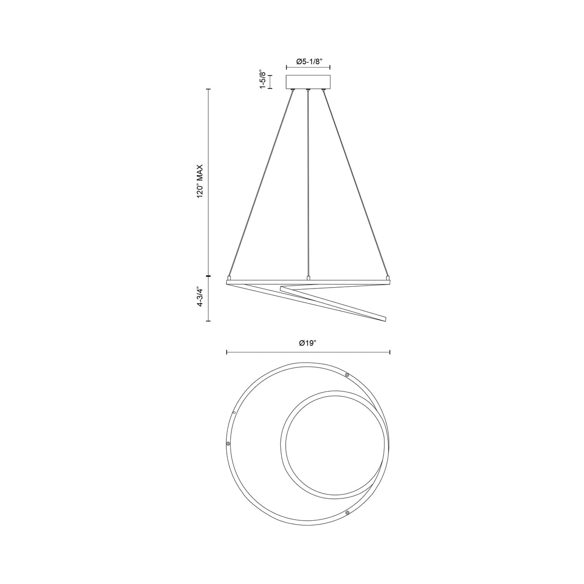 Twist LED Pendant Light - line drawing.