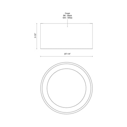 Uma LED Semi Flush Mount Ceiling Light - line drawing.