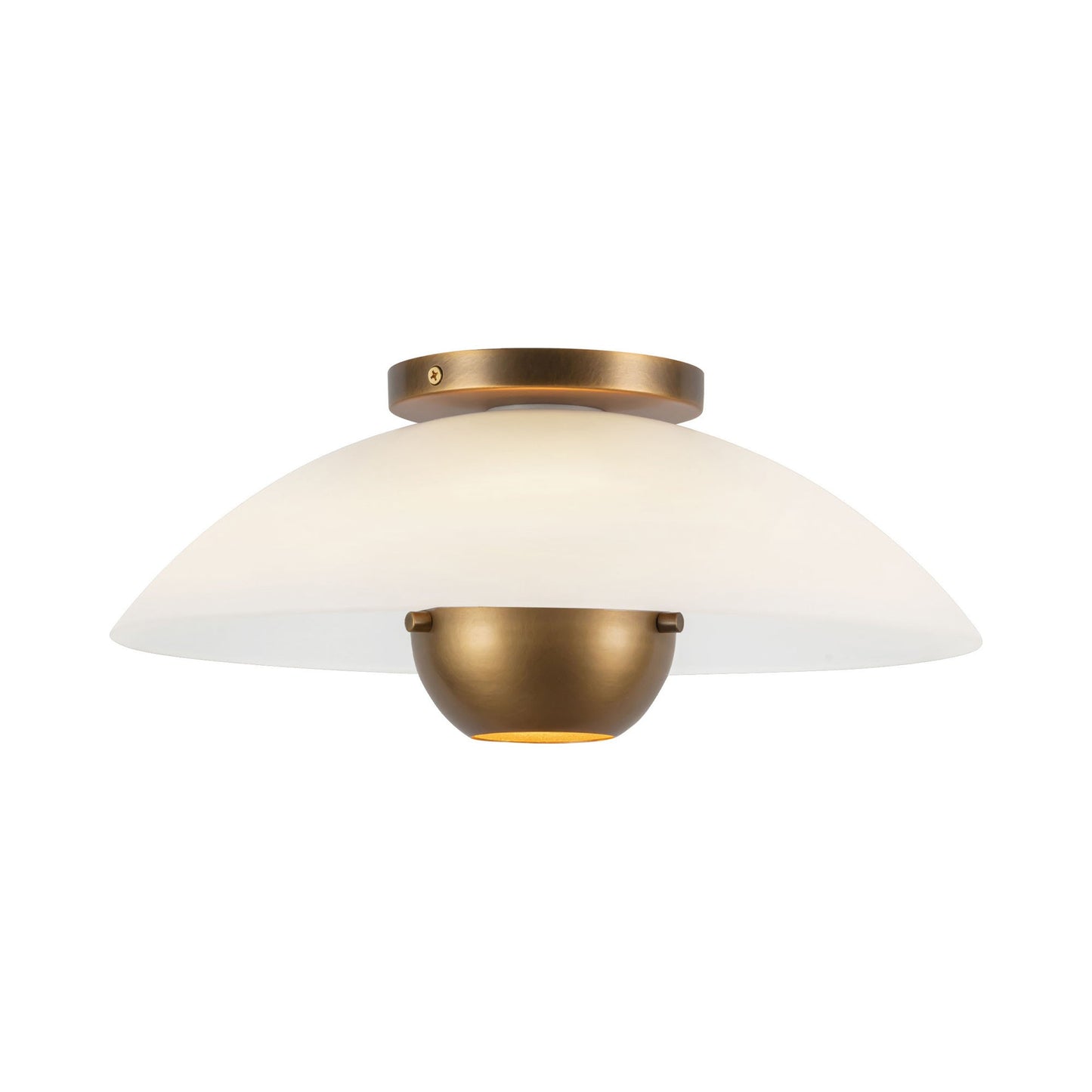 Umbra Semi Flush Mount Ceiling Light in Opal Glass/Vintage Brass.