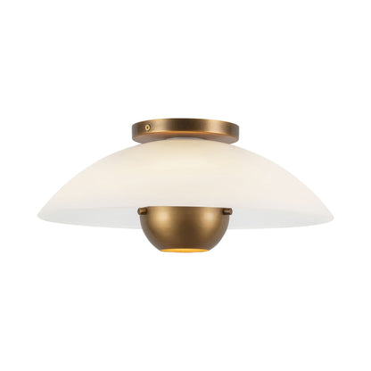 Umbra Semi Flush Mount Ceiling Light in Opal Glass/Vintage Brass.