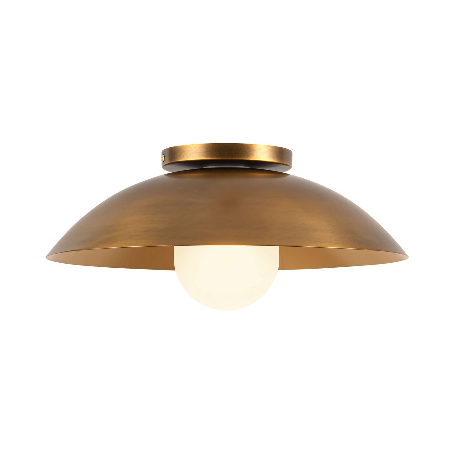 Umbra Semi Flush Mount Ceiling Light in Vintage Brass/Opal Glass.