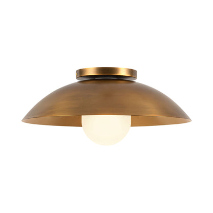 Umbra Semi Flush Mount Ceiling Light in Vintage Brass/Opal Glass.