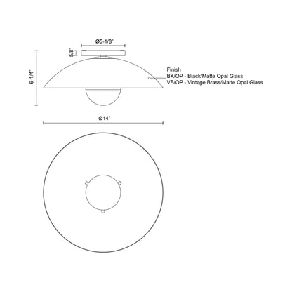 Umbra Semi Flush Mount Ceiling Light - line drawing.