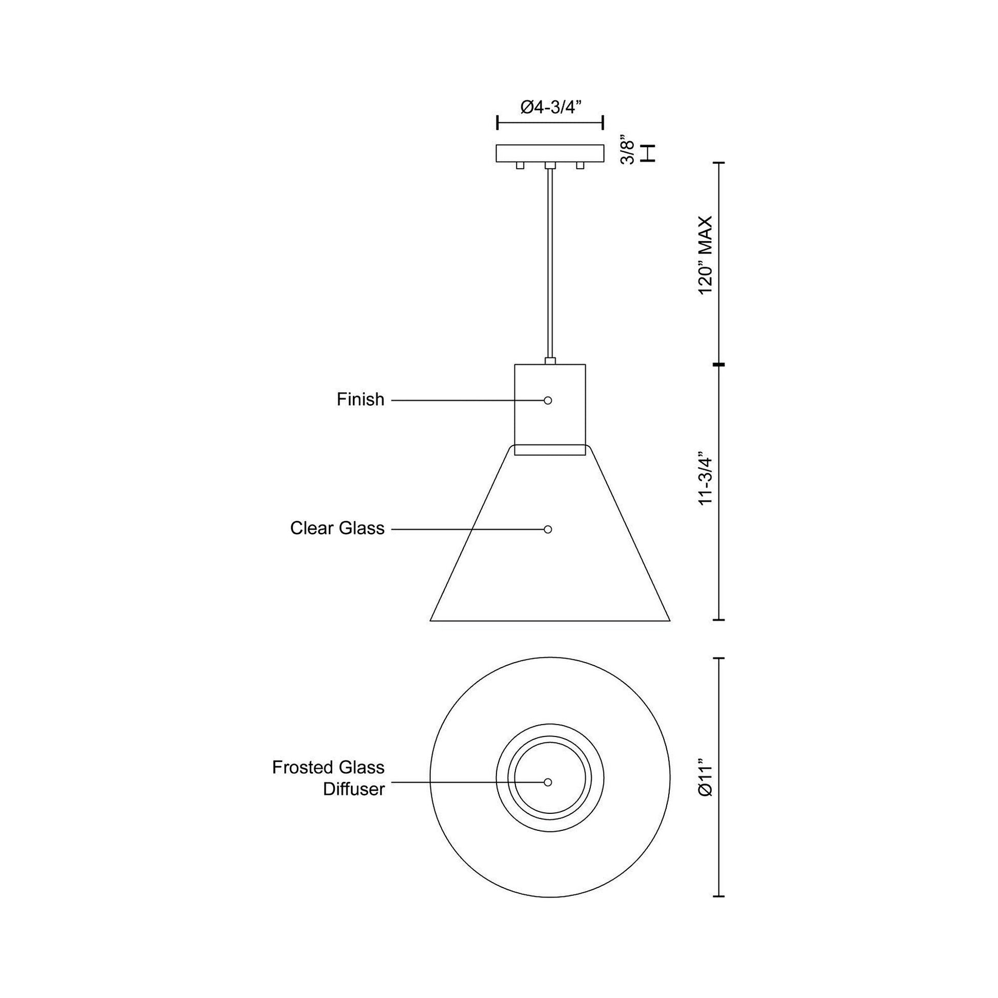 Vanier LED Pendant Light - line drawing.