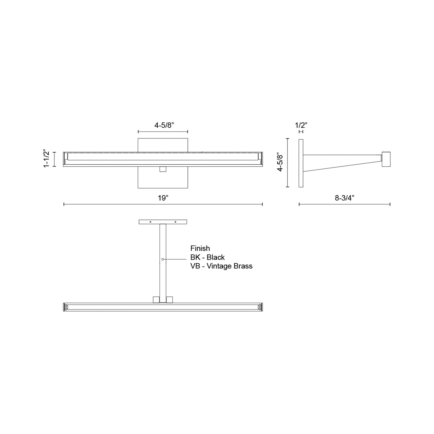 Vega LED Picture Light - line drawing.