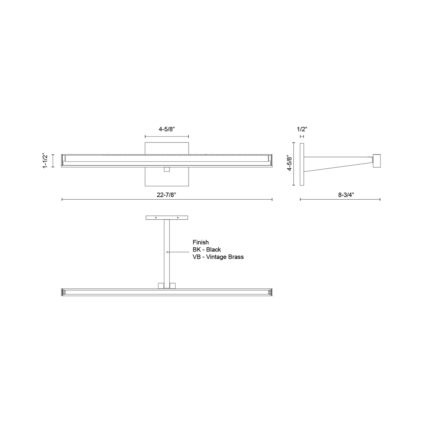 Vega LED Picture Light - line drawing.