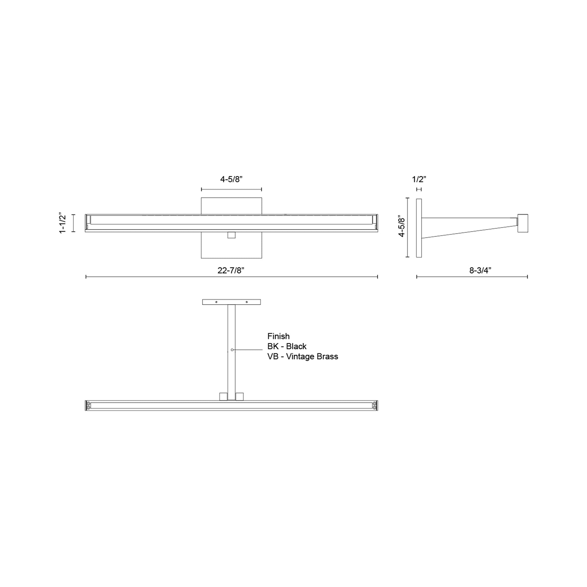Vega LED Picture Light - line drawing.