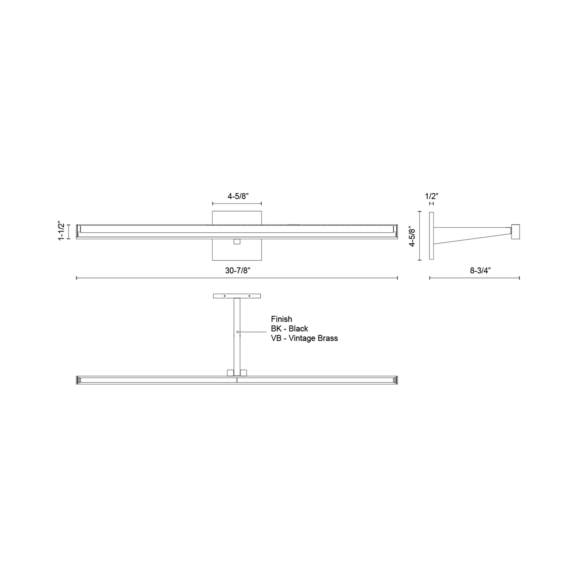 Vega LED Picture Light - line drawing.