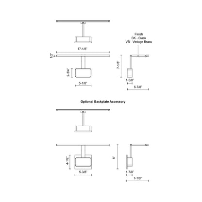 Vega Minor LED Picture Light - line drawing.