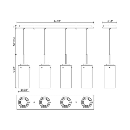 Verona Multi Light LED Pendant Light - line drawing.