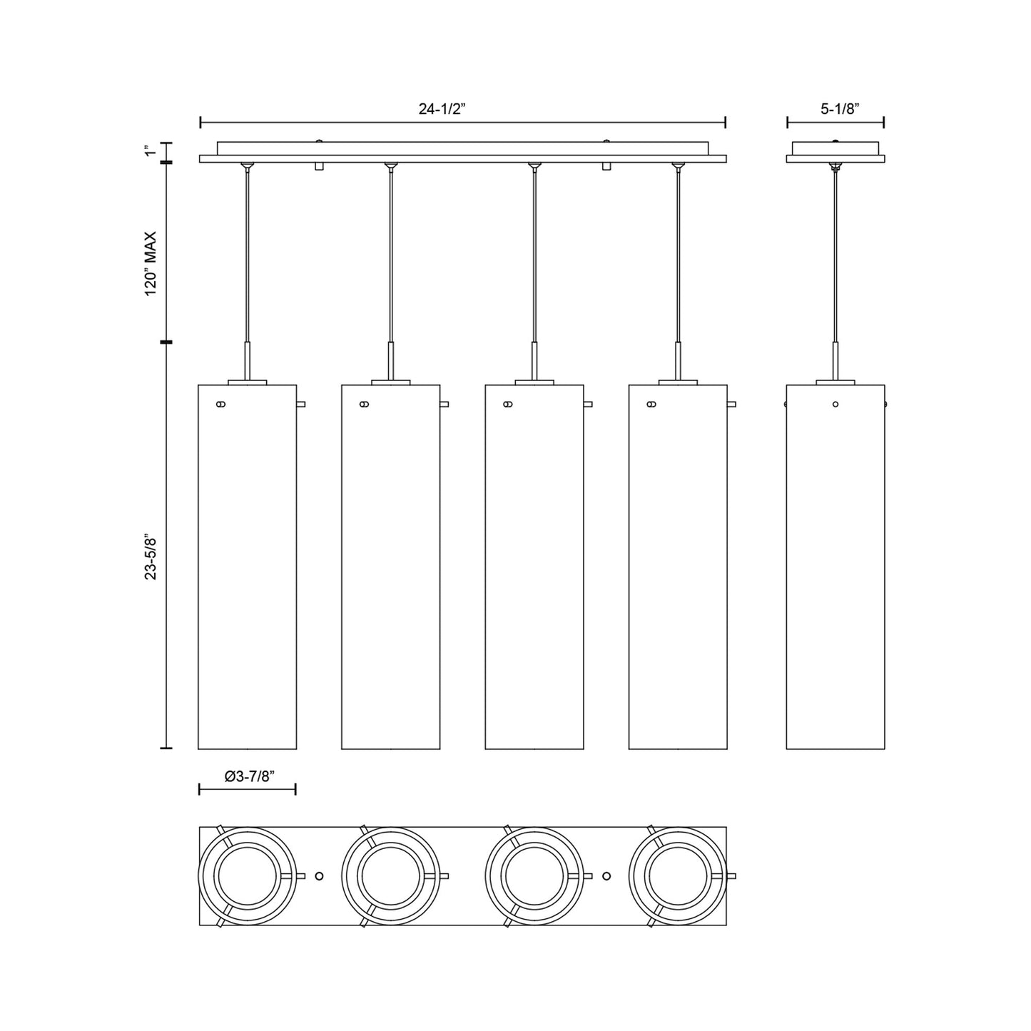 Verona Multi Light LED Pendant Light - line drawing.
