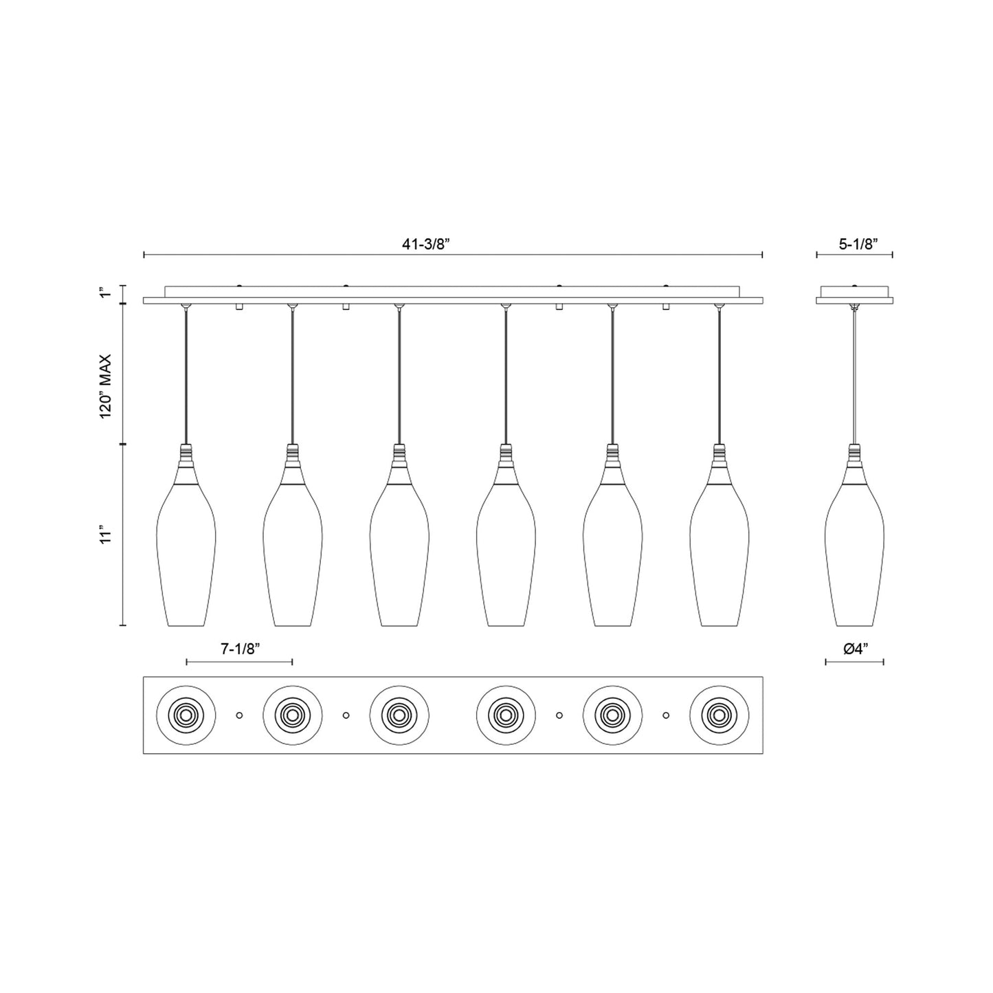 Victoria MP3004 Multi Light LED Pendant Light - line drawing.