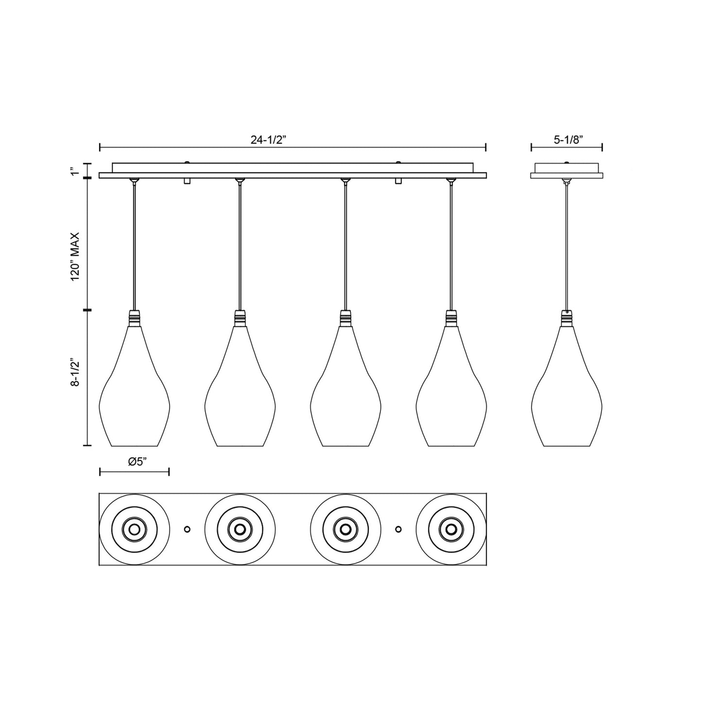 Victoria MP3005 Multi Light LED Pendant Light - line drawing.