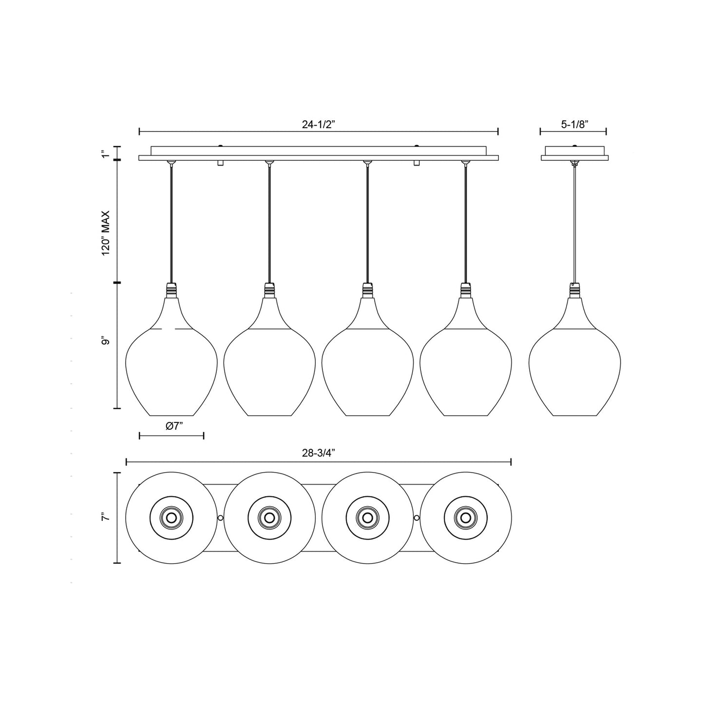 Victoria MP3007 Multi Light LED Pendant Light - line drawing.