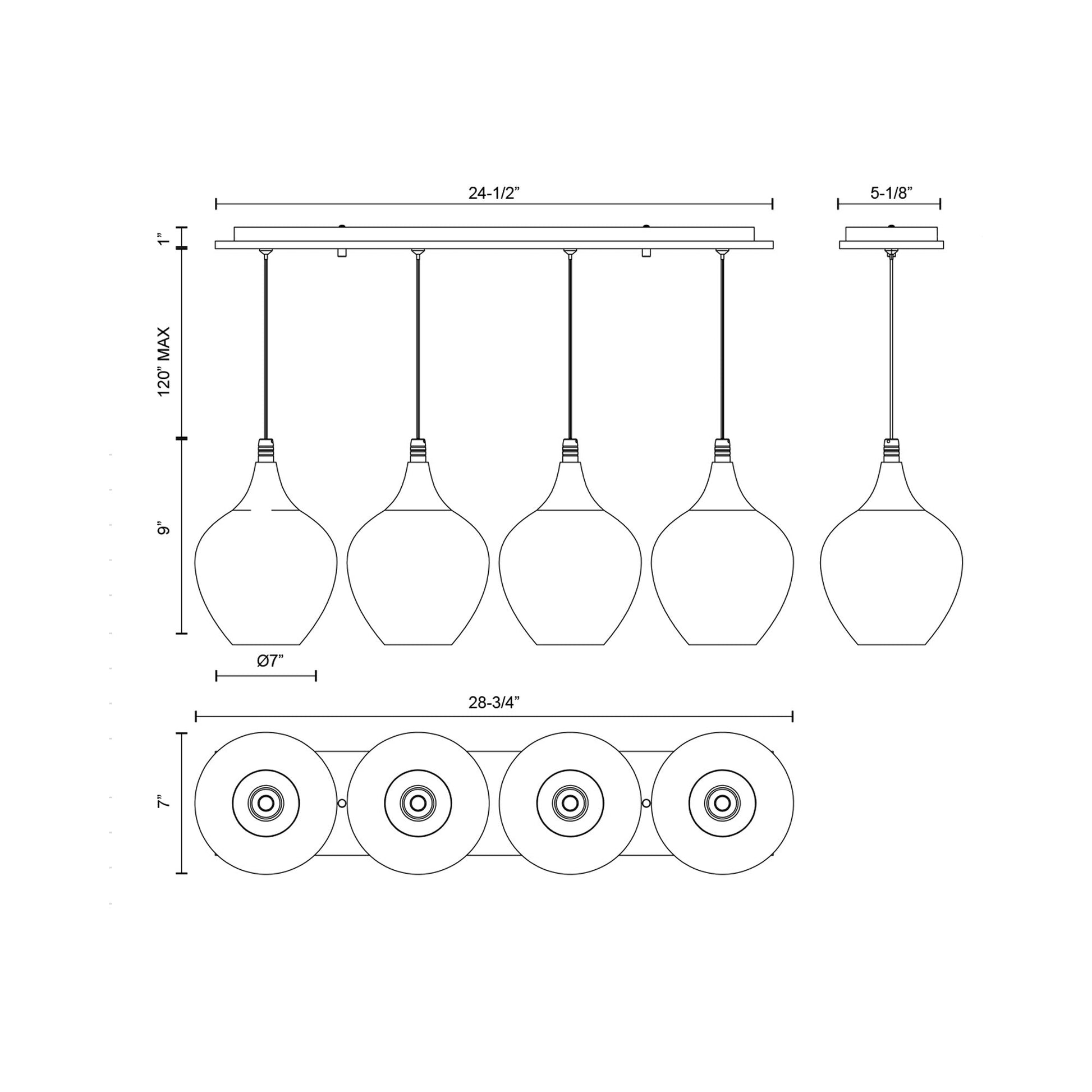 Victoria MP3007 Multi Light LED Pendant Light - line drawing.