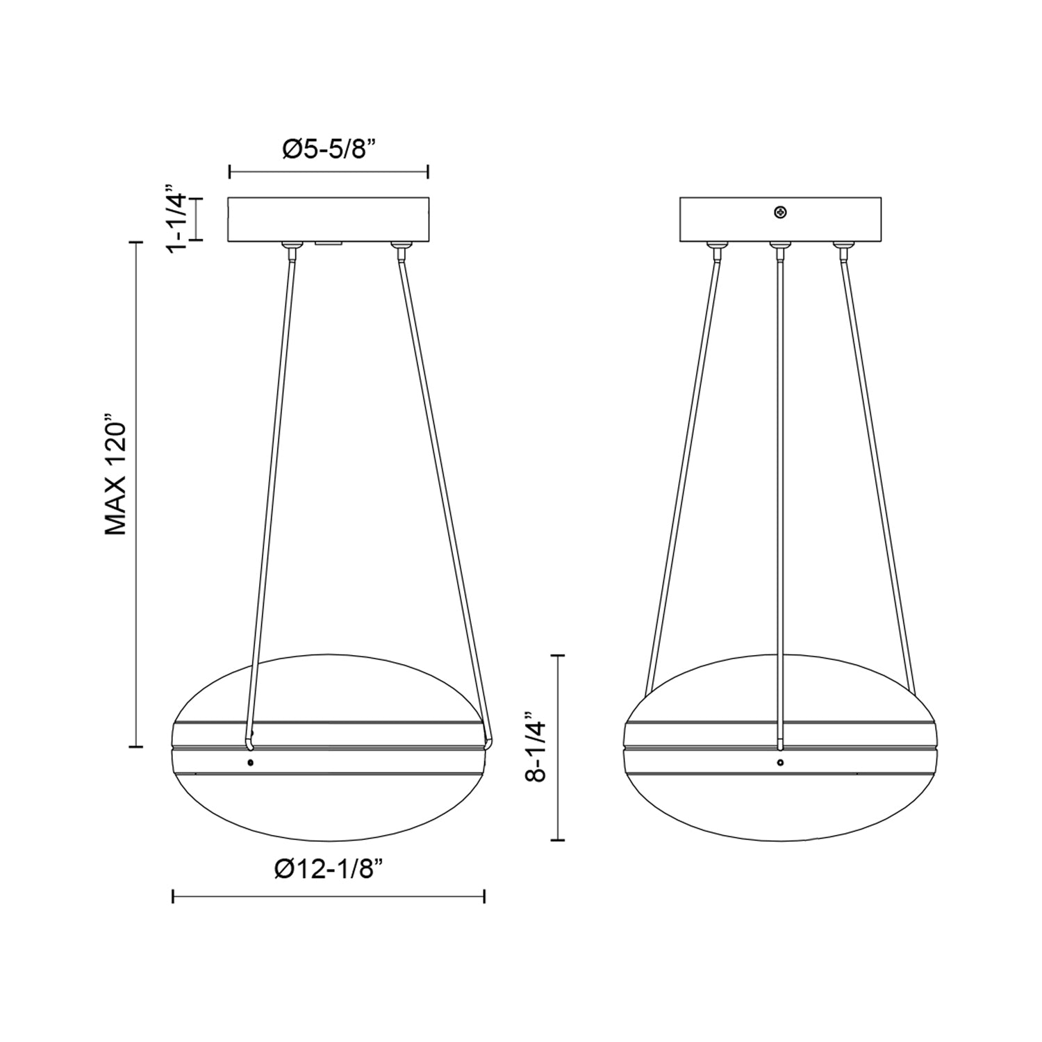 Virgo LED Pendant Light - line drawing.