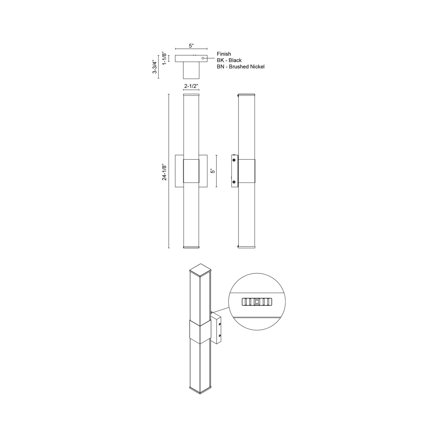 Vivi LED Bath Wall Light - line drawing.