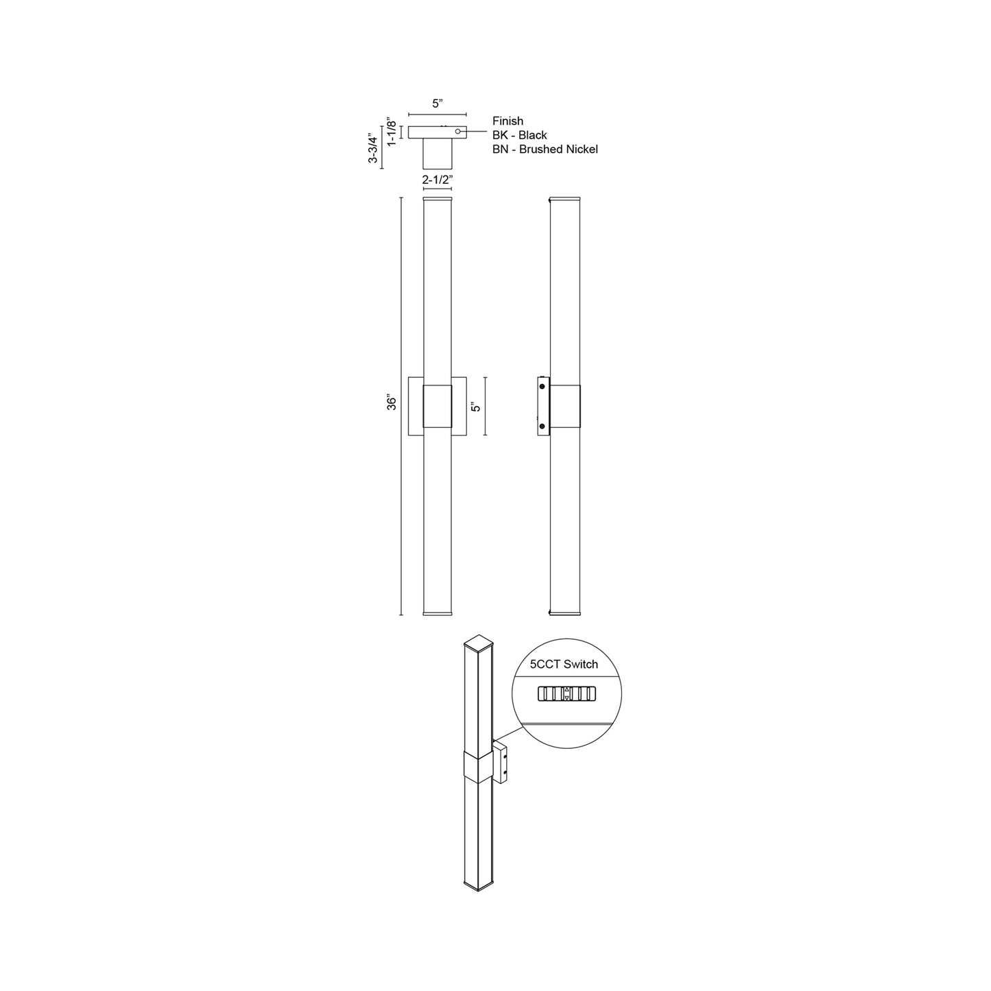 Vivi LED Bath Wall Light - line drawing.