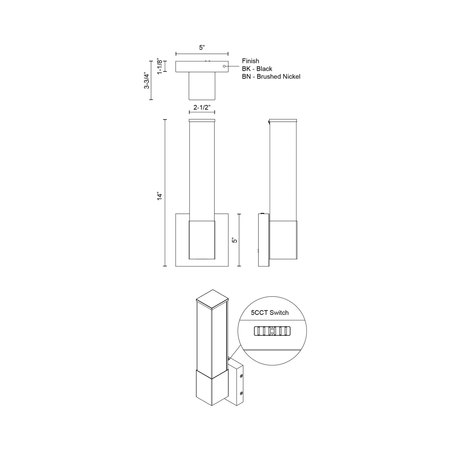Vivi Vertical LED Bath Wall Light - line drawing.
