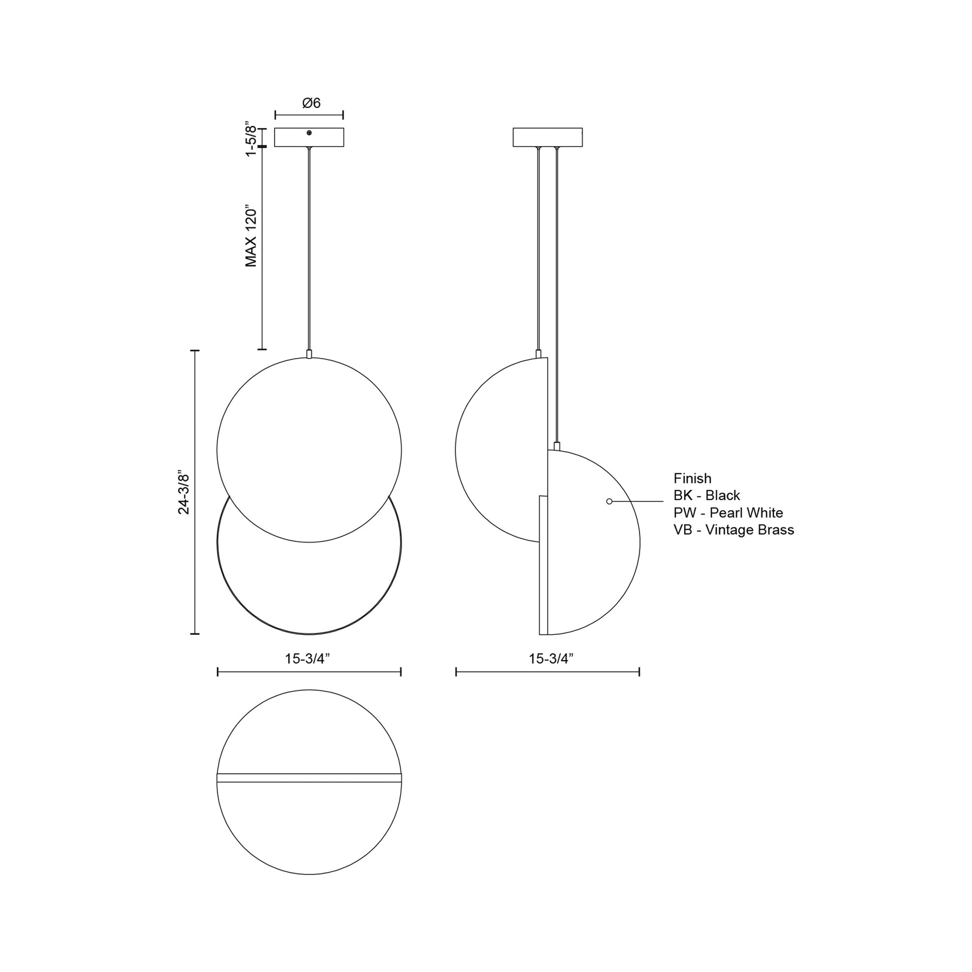 Void LED Pendant Light - line drawing.
