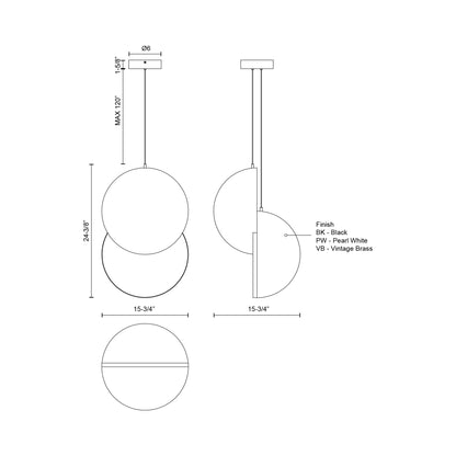 Void LED Pendant Light - line drawing.