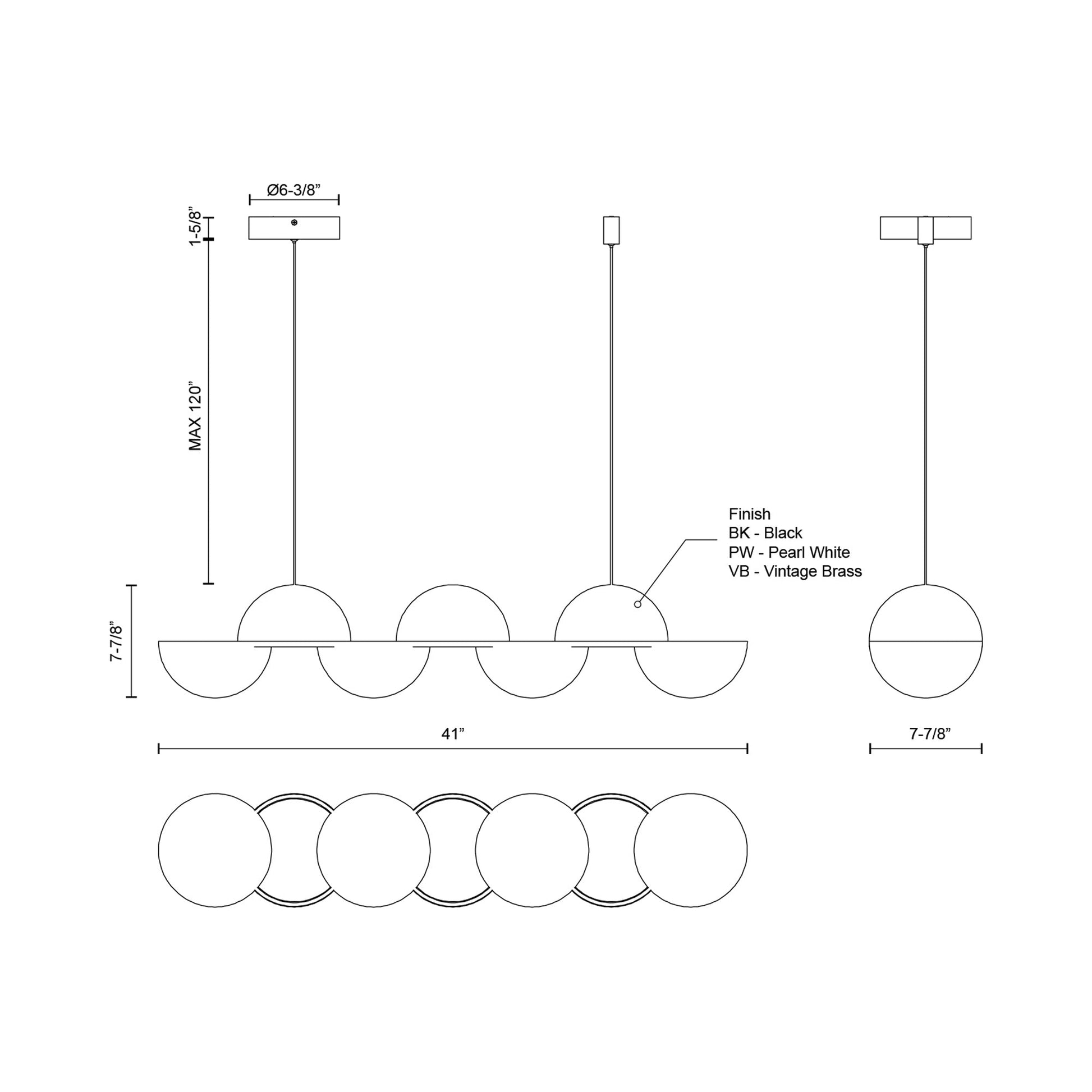 Void Linear LED Pendant Light - line drawing.