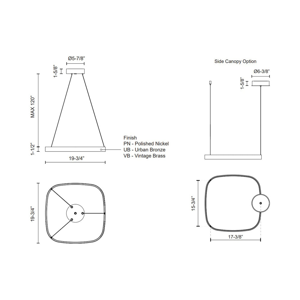 Yukon LED Pendant Light - line drawing.