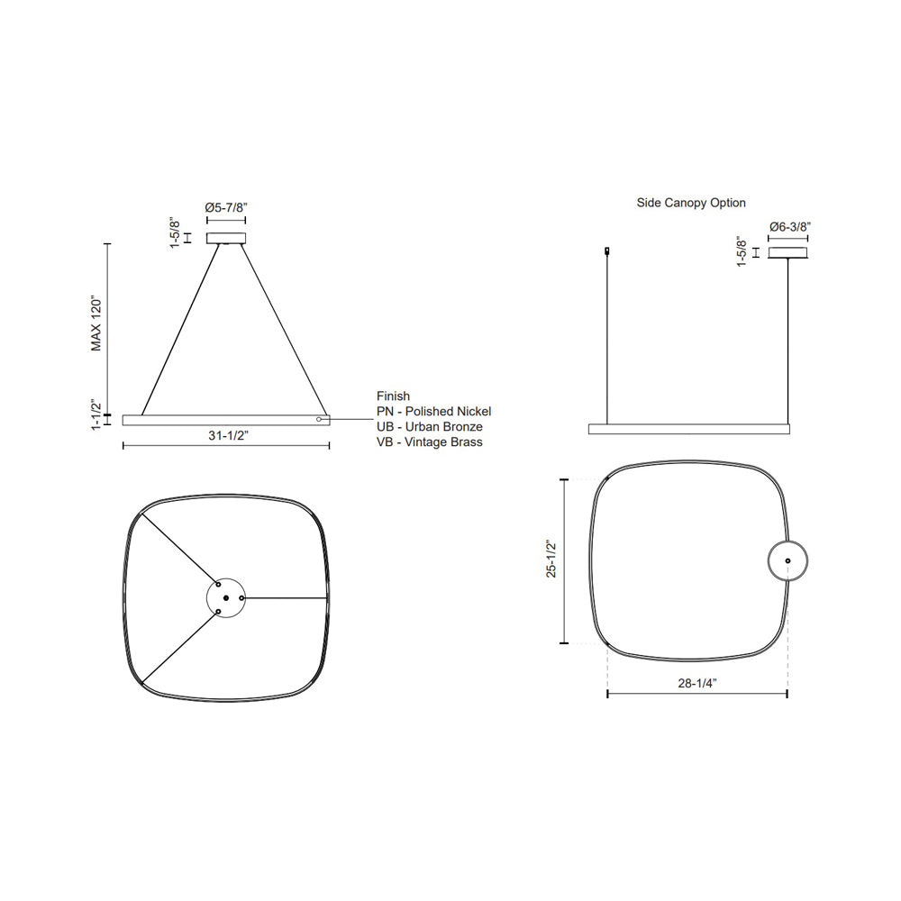 Yukon LED Pendant Light - line drawing.