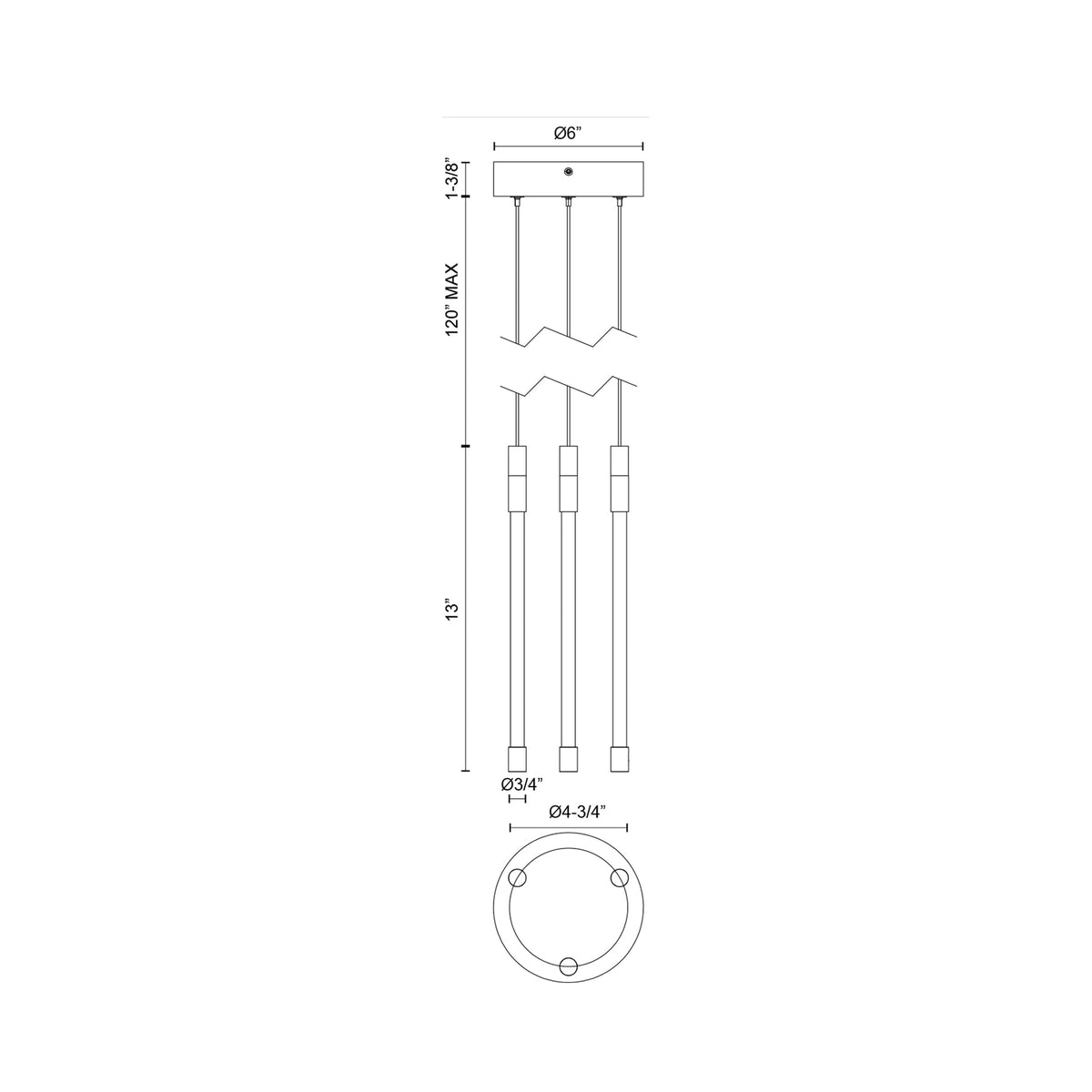 Motif 3-Light LED Pendant Light - line drawing.