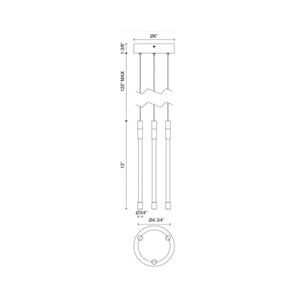 Motif 3-Light LED Pendant Light - line drawing.
