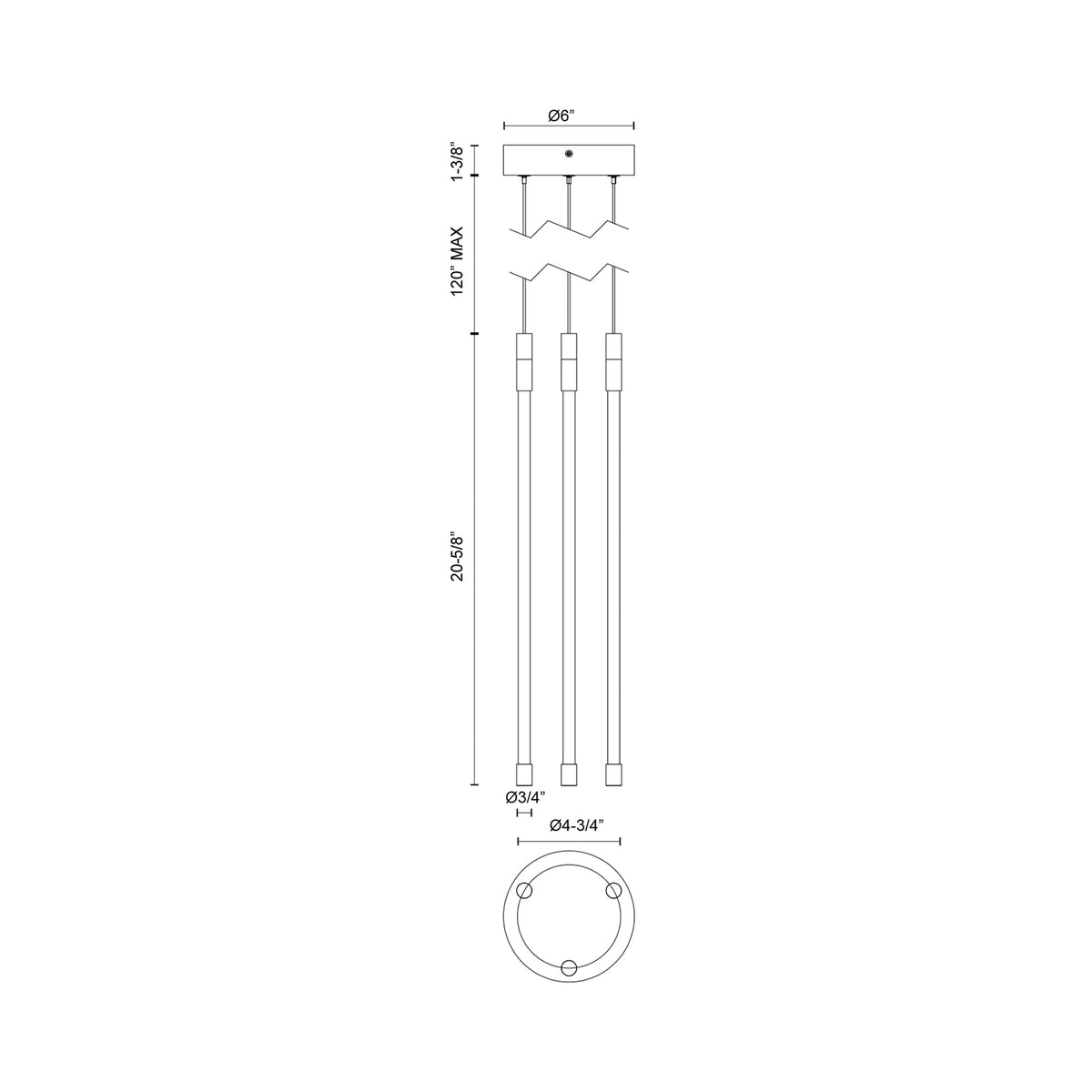 Motif 3-Light LED Pendant Light - line drawing.