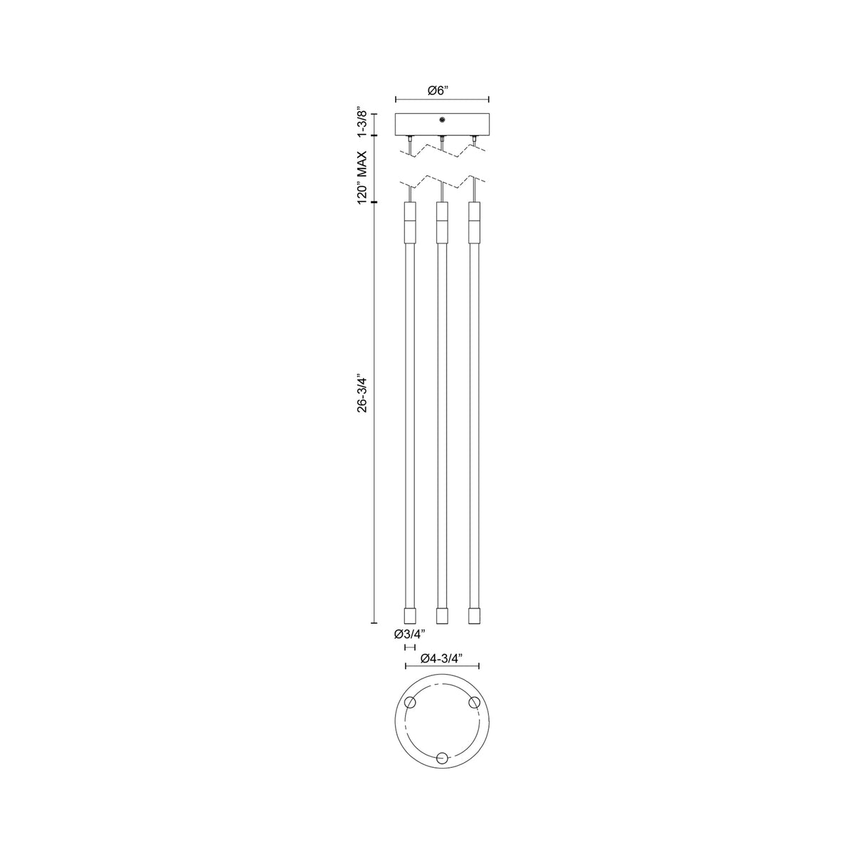 Motif 3-Light LED Pendant Light - line drawing.