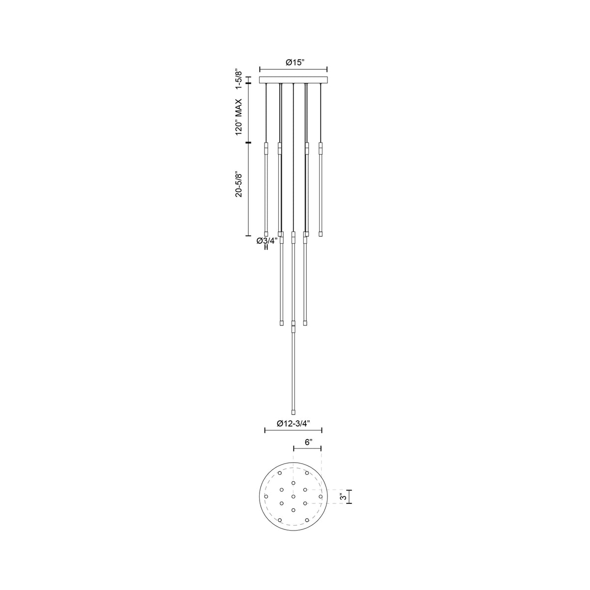 Motif Round LED Pendant Light - line drawing.