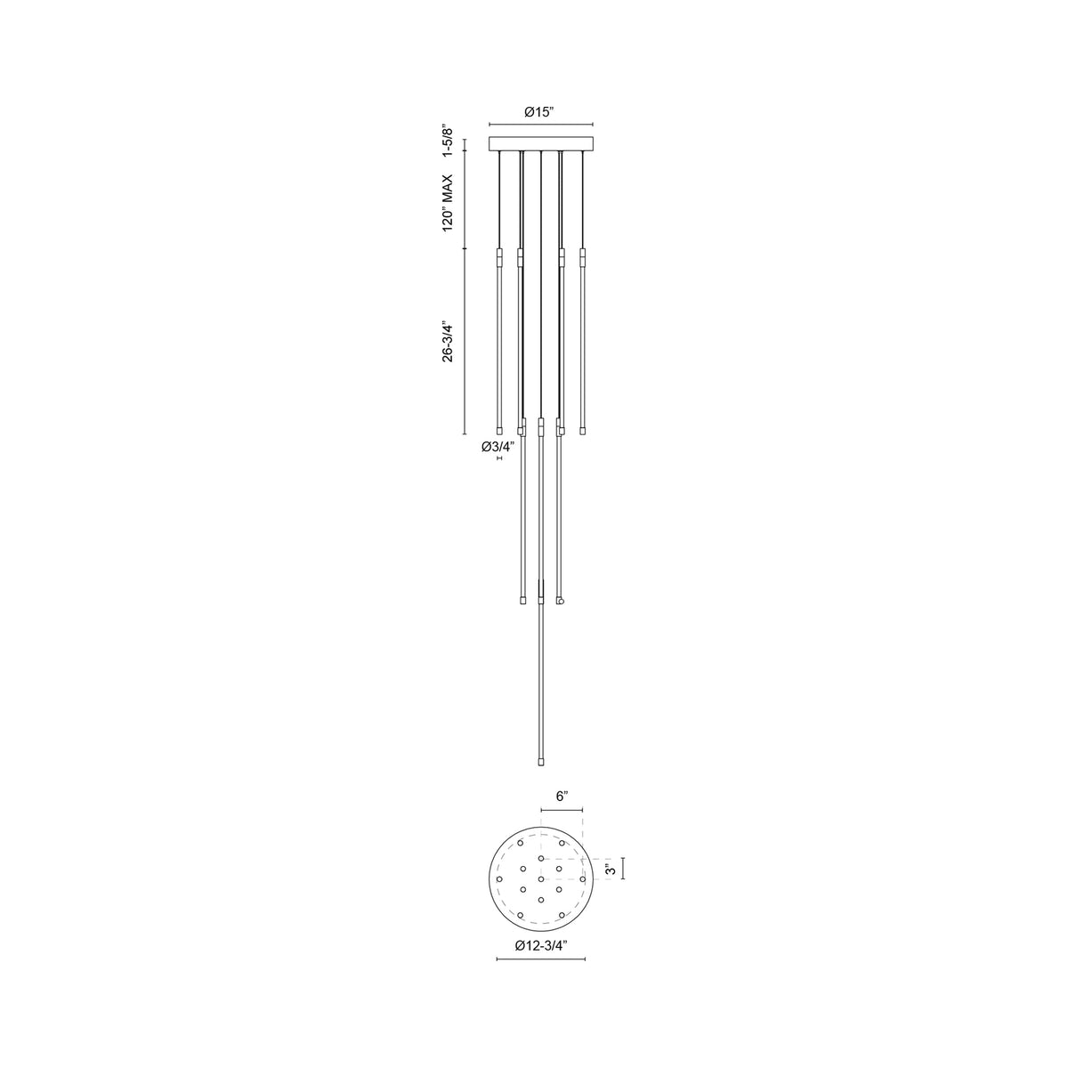 Motif Round LED Pendant Light - line drawing.