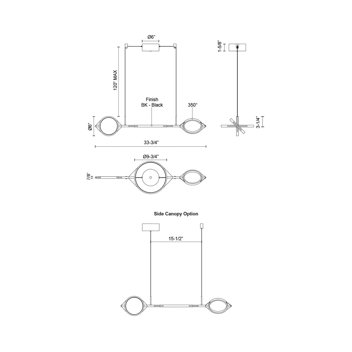 Serif LED Linear Pendant Light - line drawing.