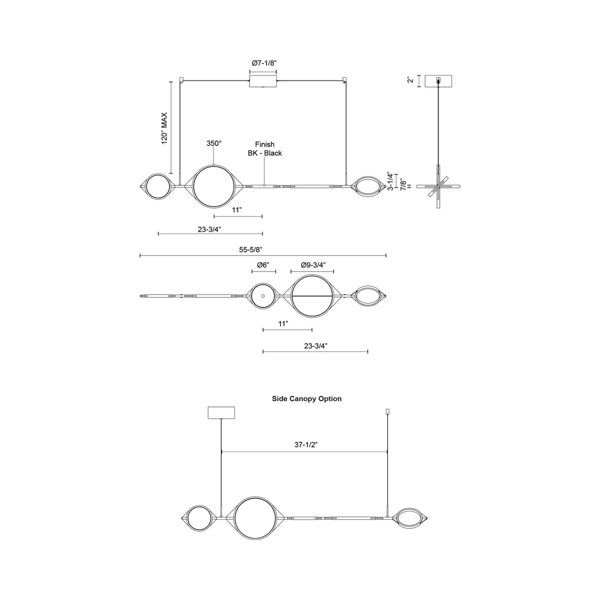 Serif LED Linear Pendant Light - line drawing.