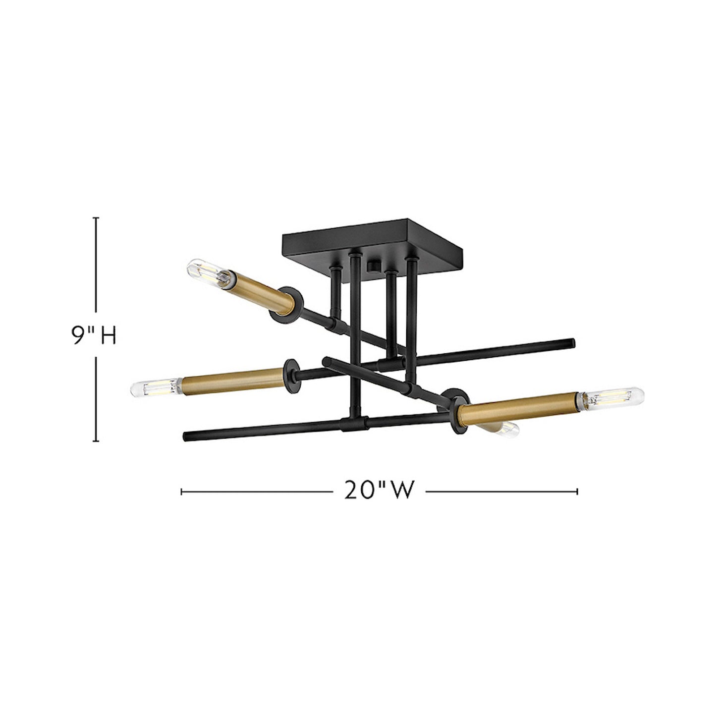 Hux Semi Flush Mount Ceiling Light - line drawing.