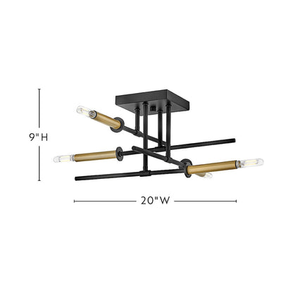 Hux Semi Flush Mount Ceiling Light - line drawing.