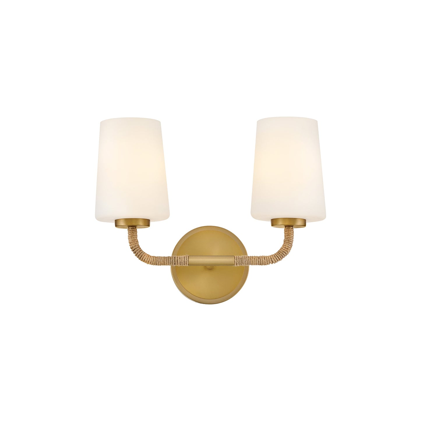 Kline Vanity Wall Light in Lacquered Brass/Natural/Etched Opal (2-Light).