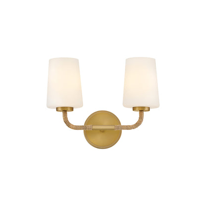 Kline Vanity Wall Light in Lacquered Brass/Natural/Etched Opal (2-Light).