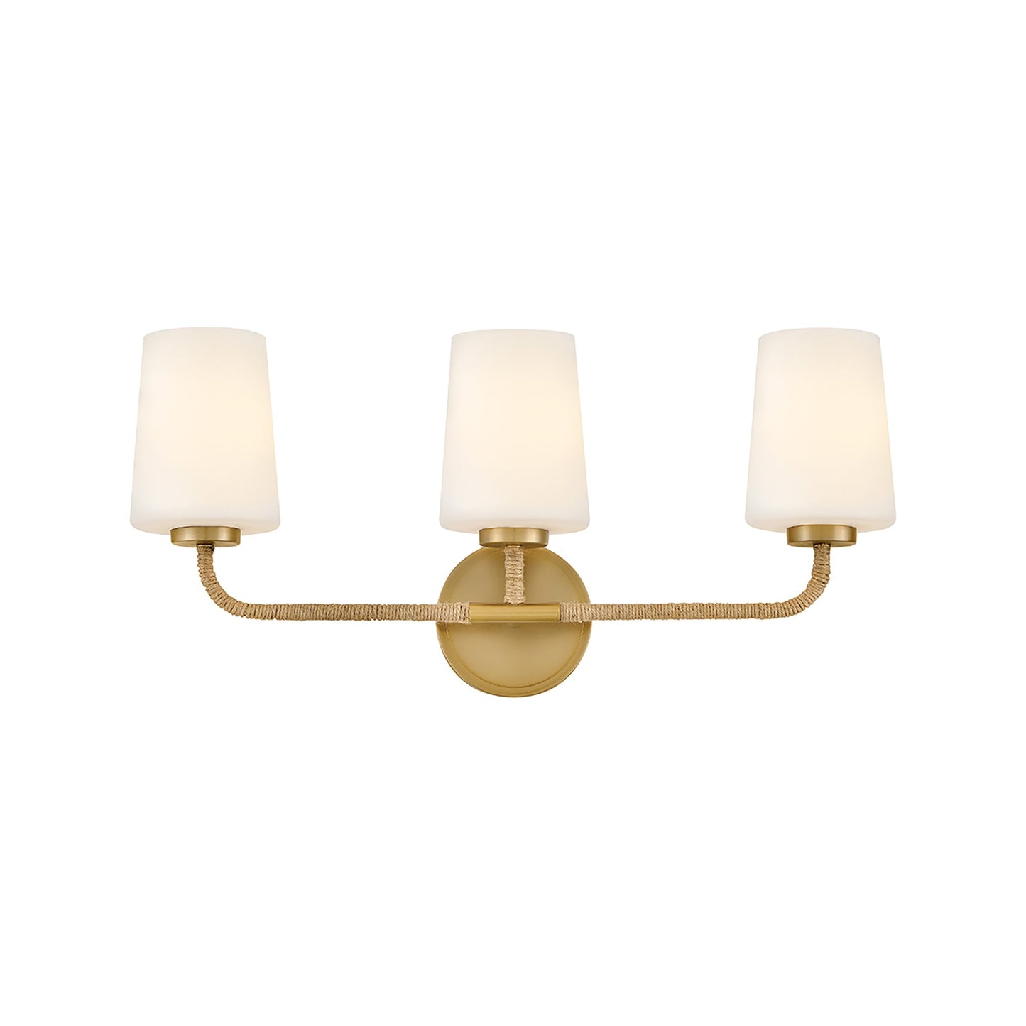 Kline Vanity Wall Light in Lacquered Brass/Natural/Etched Opal (3-Light).