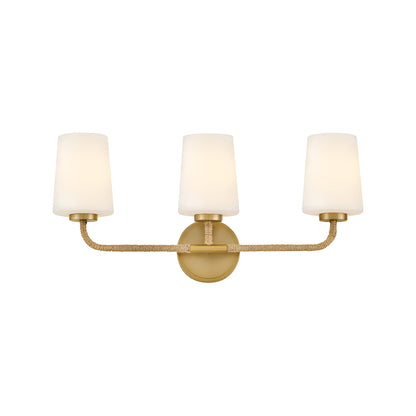 Kline Vanity Wall Light in Lacquered Brass/Natural/Etched Opal (3-Light).