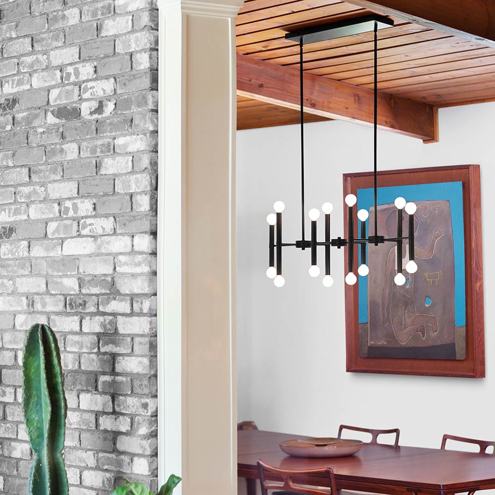 Millie Linear Chandelier in dining room.